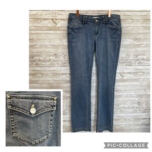 White House Black Market Womens 6 Jeans Noir Medium Wash Straight Flap Pockets